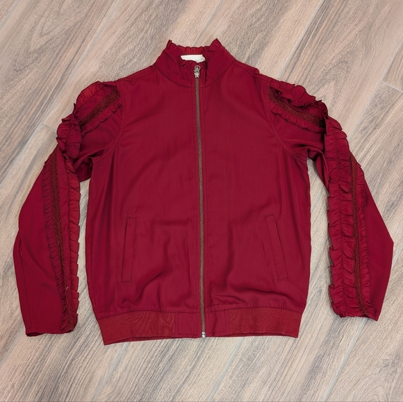 Treasure & Bond Jackets & Blazers - Treasure & Bond Ruffle Sleeve Bomber Jacket